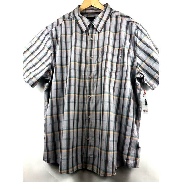 Marmot Barnabe Mens Large Auburn Heather Plaid Short Sleeve Shirt MSRP $60 - Picture 1 of 7